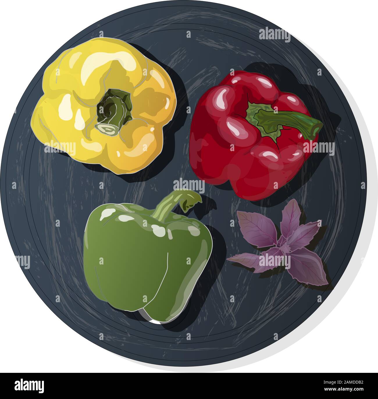 Gustosi peperoni maturi su sfondo bianco. Illustrazione vettoriale, livelli separati per elemento. Illustrazione Vettoriale