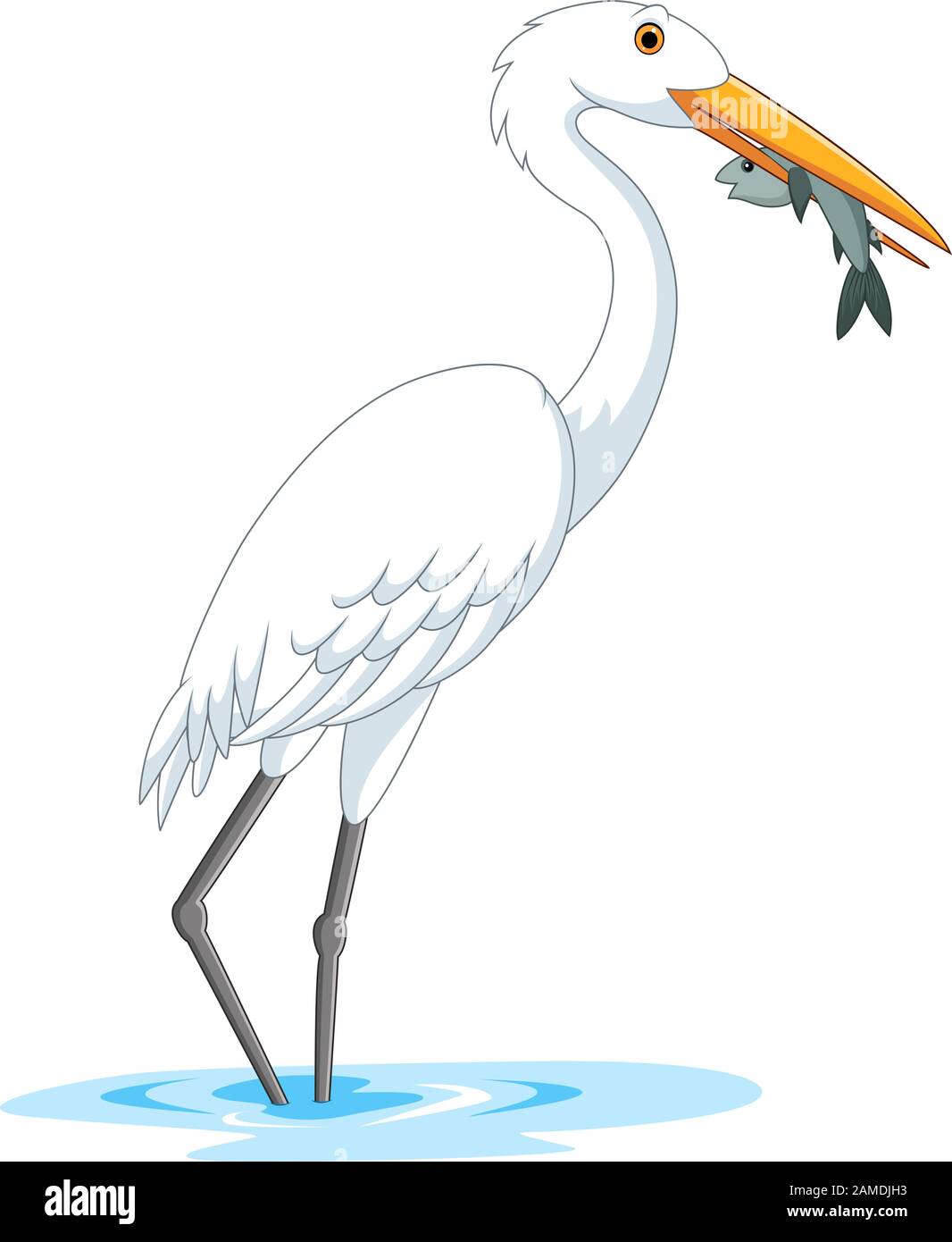 Cartoon stork mangiare un pesce Illustrazione Vettoriale