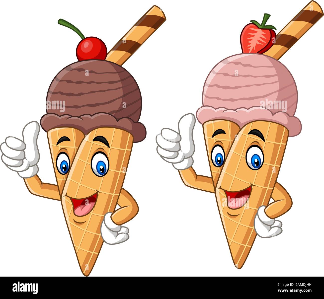 Coni gelato cartone animato che danno pollici in su Immagine e Vettoriale -  Alamy