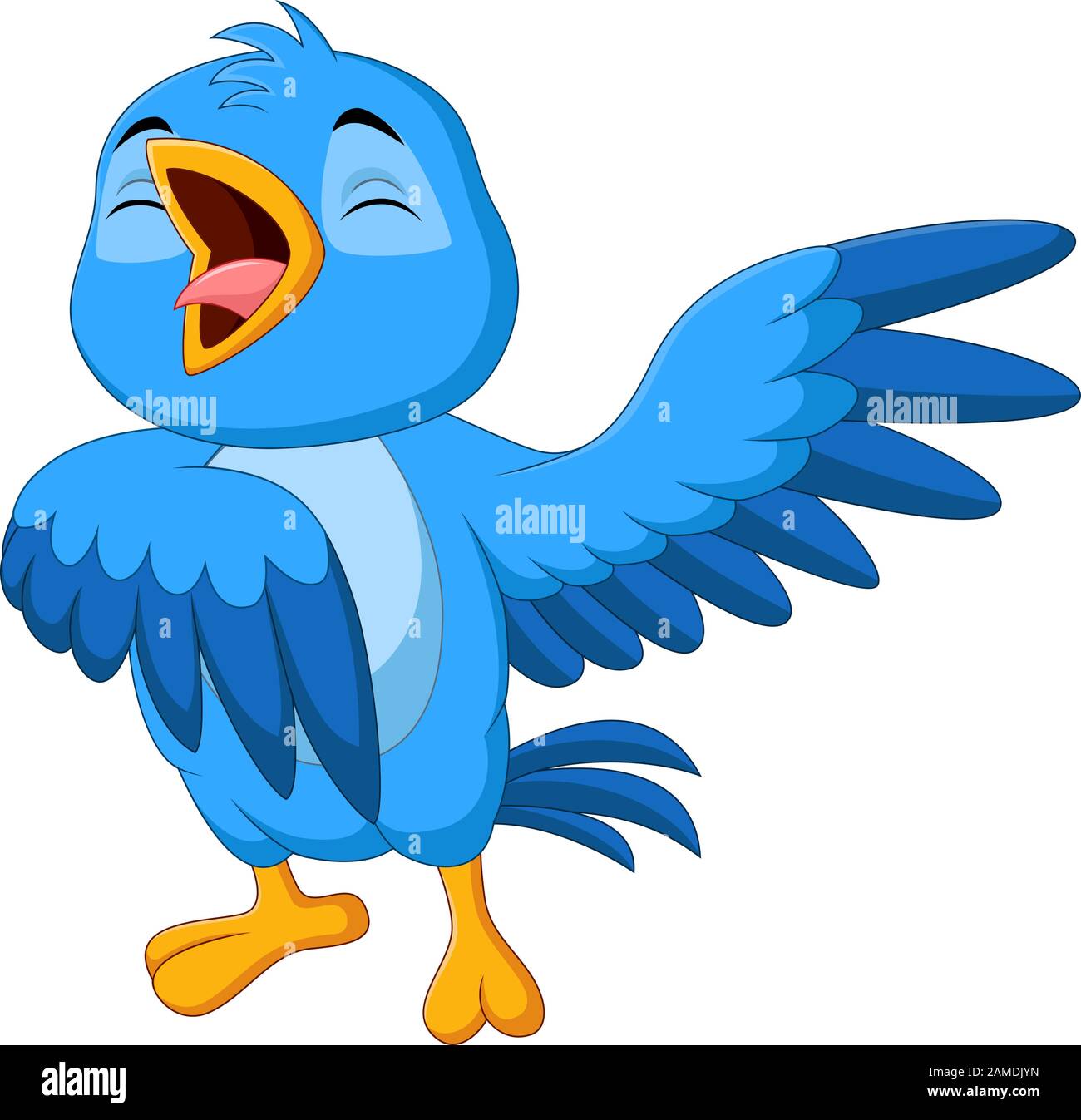 Cartone animato blu uccello canto su sfondo bianco Immagine e Vettoriale -  Alamy