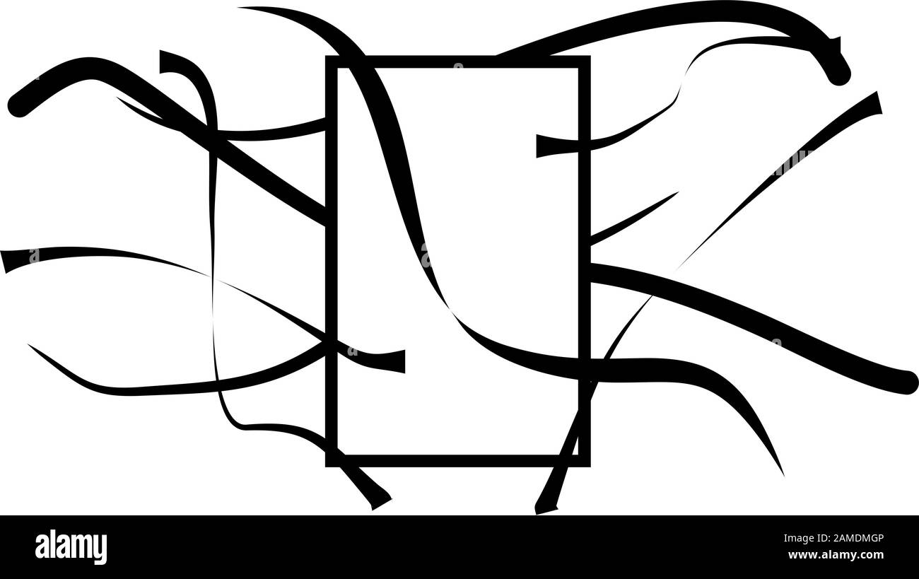 Abstract rettangolo nero con linee nere isolati su sfondo bianco Foto Stock