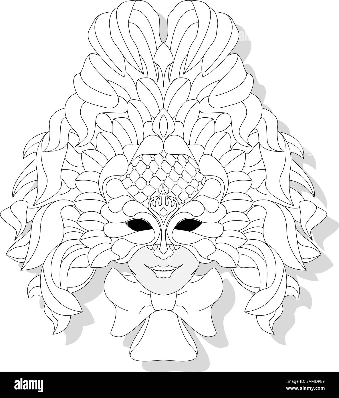 Stile joker maschera viso. Immagine vettoriale isolata su sfondo bianco. Colorazione pagina adulto. Illustrazione Vettoriale
