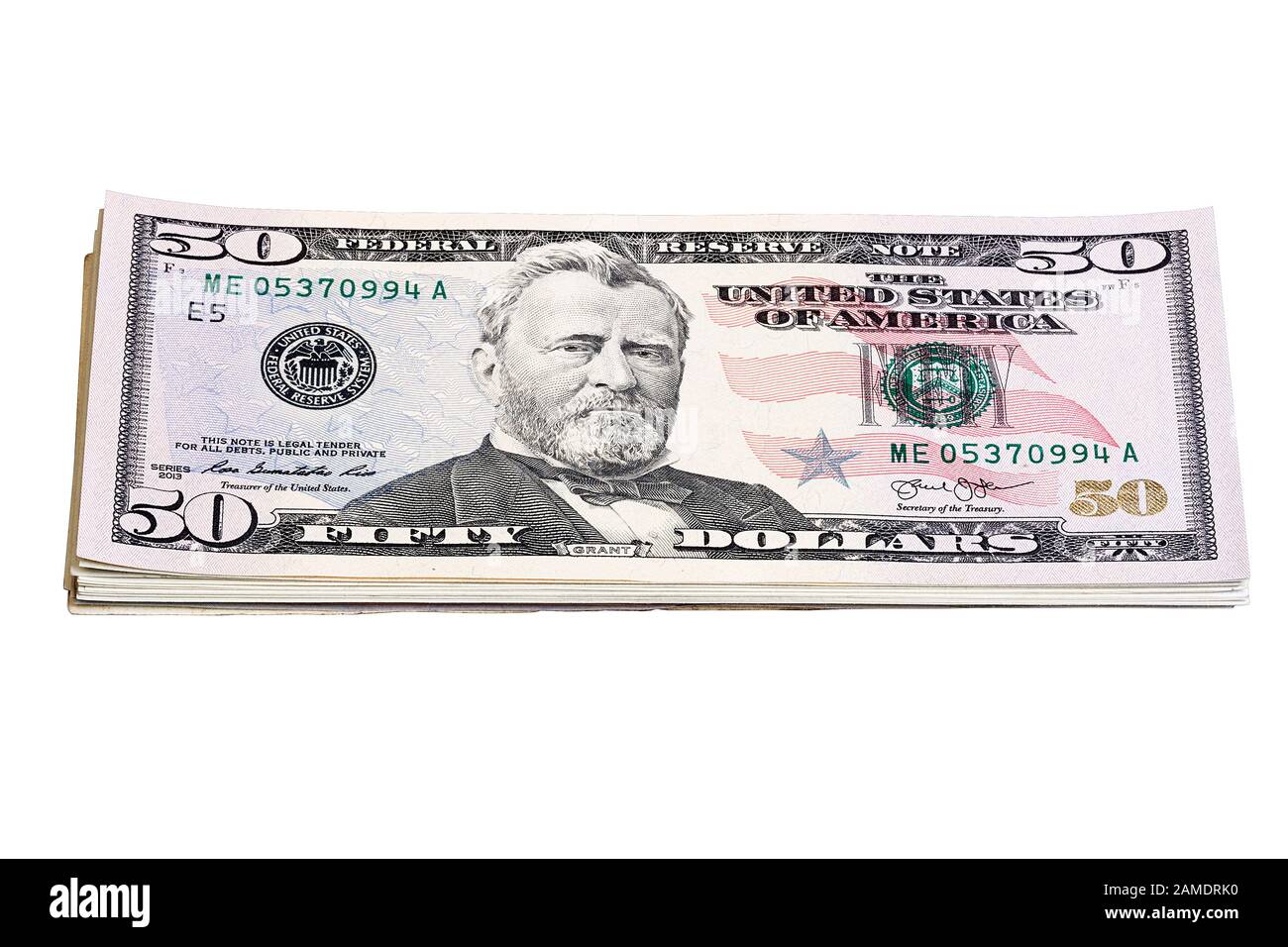 Stack di sfondo della valuta degli Stati Uniti - cinquanta dollari fatture. Foto impilata. Foto Stock