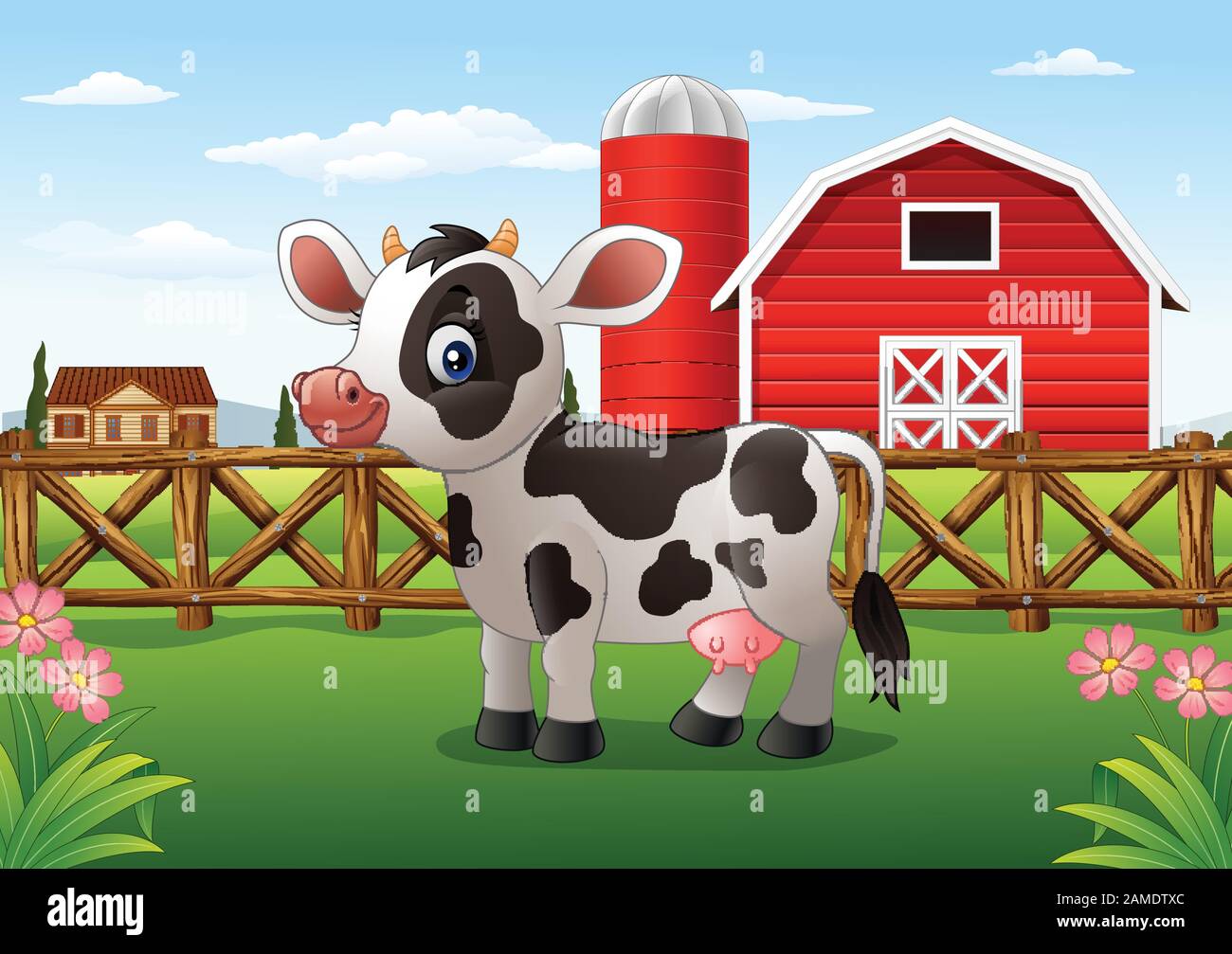 Cartoon mucca in fattoria Illustrazione Vettoriale