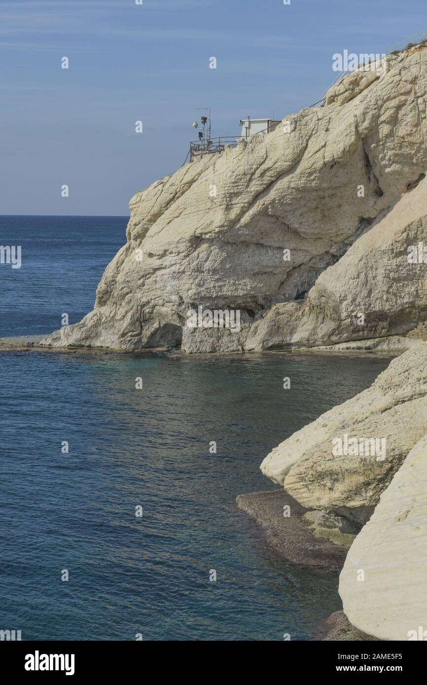 Küste, Mittelmeer, Felsen Von Rosh Hanikra, Nord-Israele Foto Stock