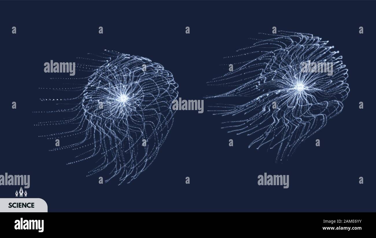 Array con particelle di dinamica. 3d la tecnologia avveniristica stile. Abstract background. Illustrazione Vettoriale. Illustrazione Vettoriale