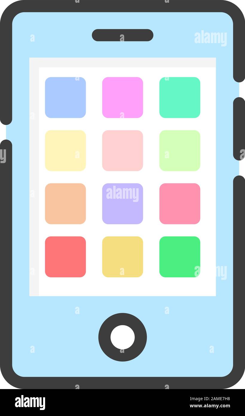 smartphone colorato con applicazioni mobili su sfondo bianco Illustrazione Vettoriale