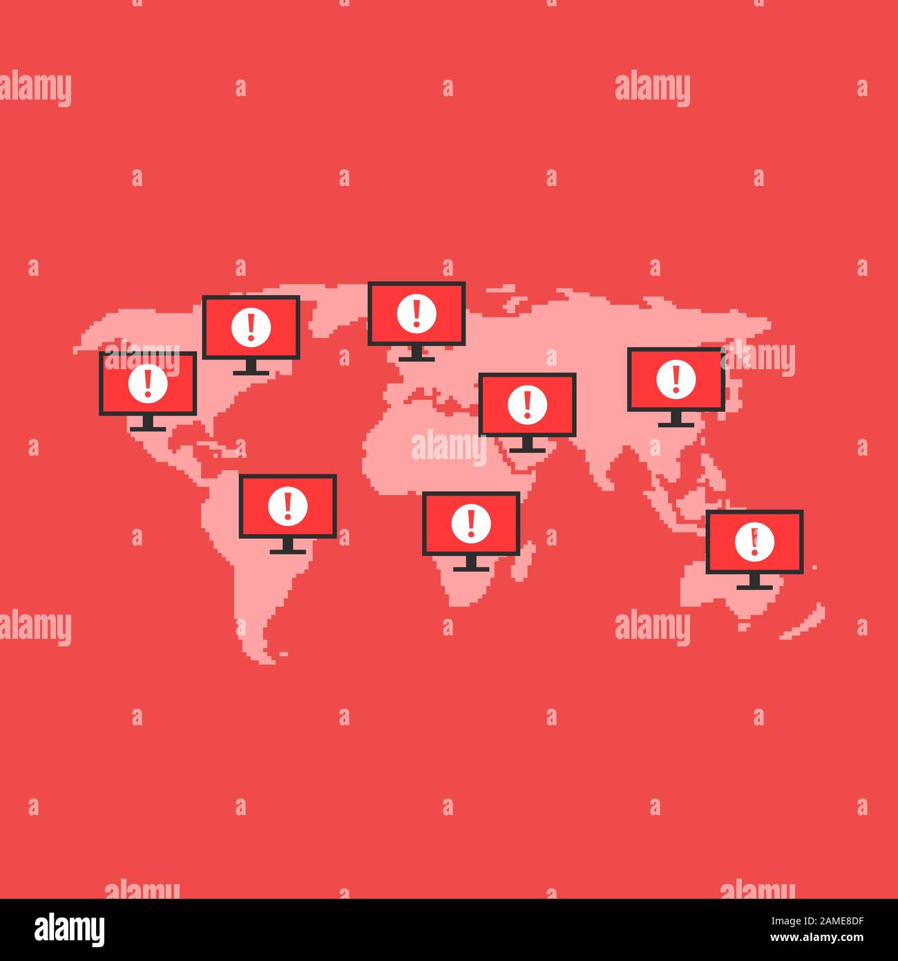 attacco informatico globale a computer e sistemi Illustrazione Vettoriale