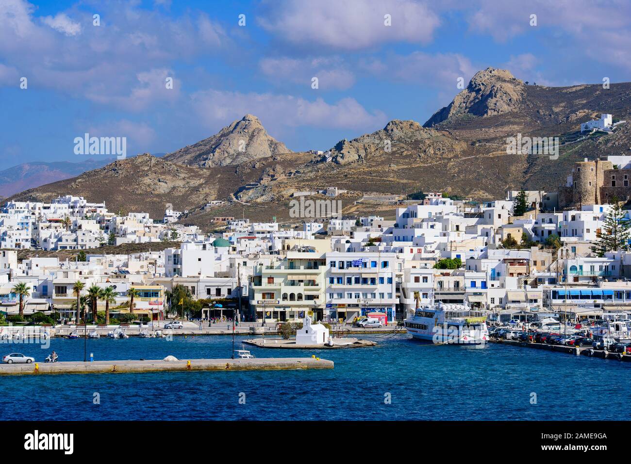 Porto di Naxos, un'isola greca nel Mare Egeo, Grecia Foto Stock