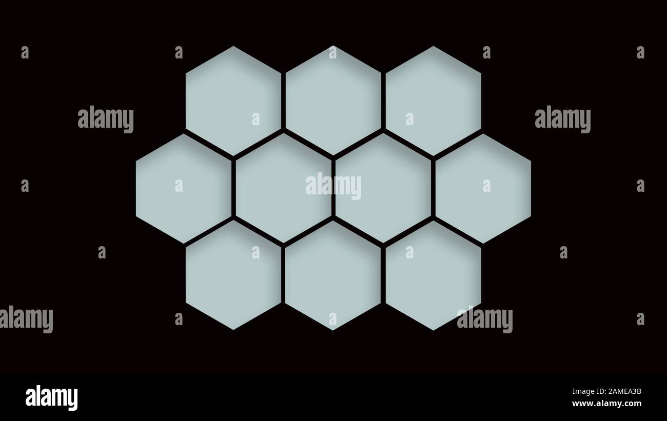 Struttura geometrica bianca astratta isolata su sfondo nero. Carta da parati hexagons Foto Stock