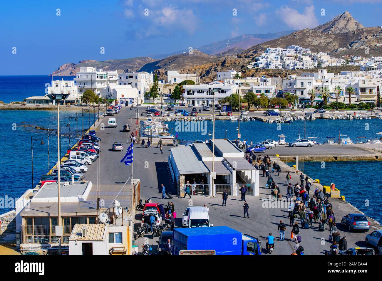Porto di Naxos, un'isola greca nel Mare Egeo, Grecia Foto Stock