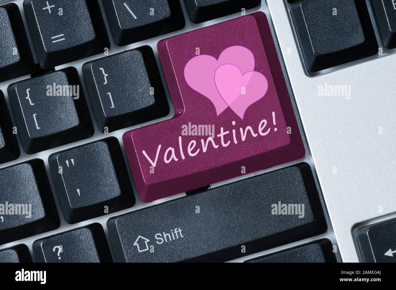 Immagine del concetto Di Pulsante Happy Valentine Keyboard Foto Stock