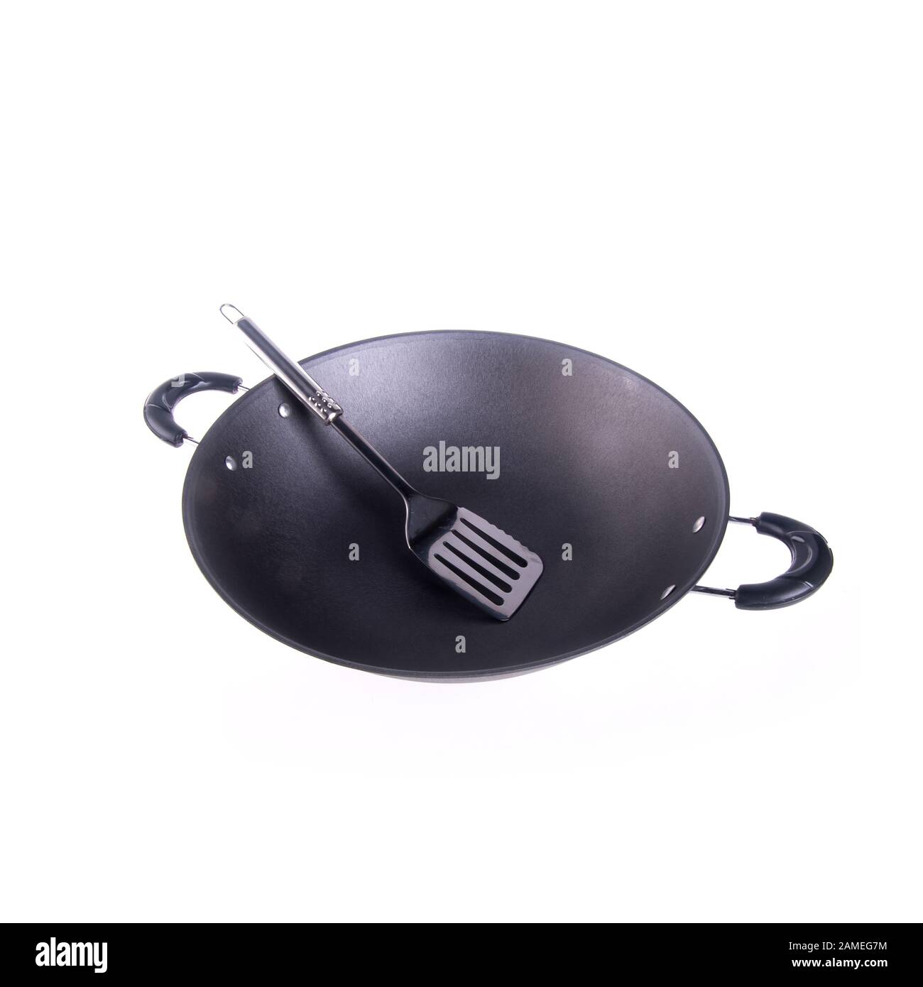 padella o padella in metallo su uno sfondo nuovo Foto Stock
