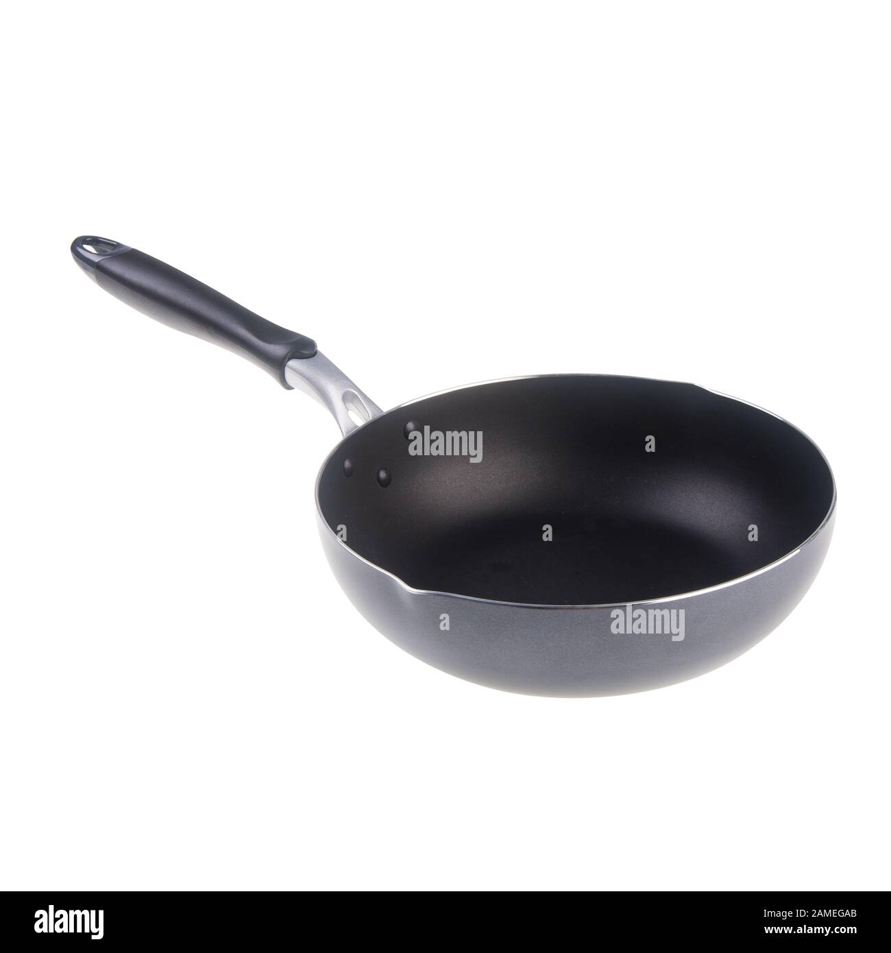 padella o padella in metallo su uno sfondo nuovo Foto Stock