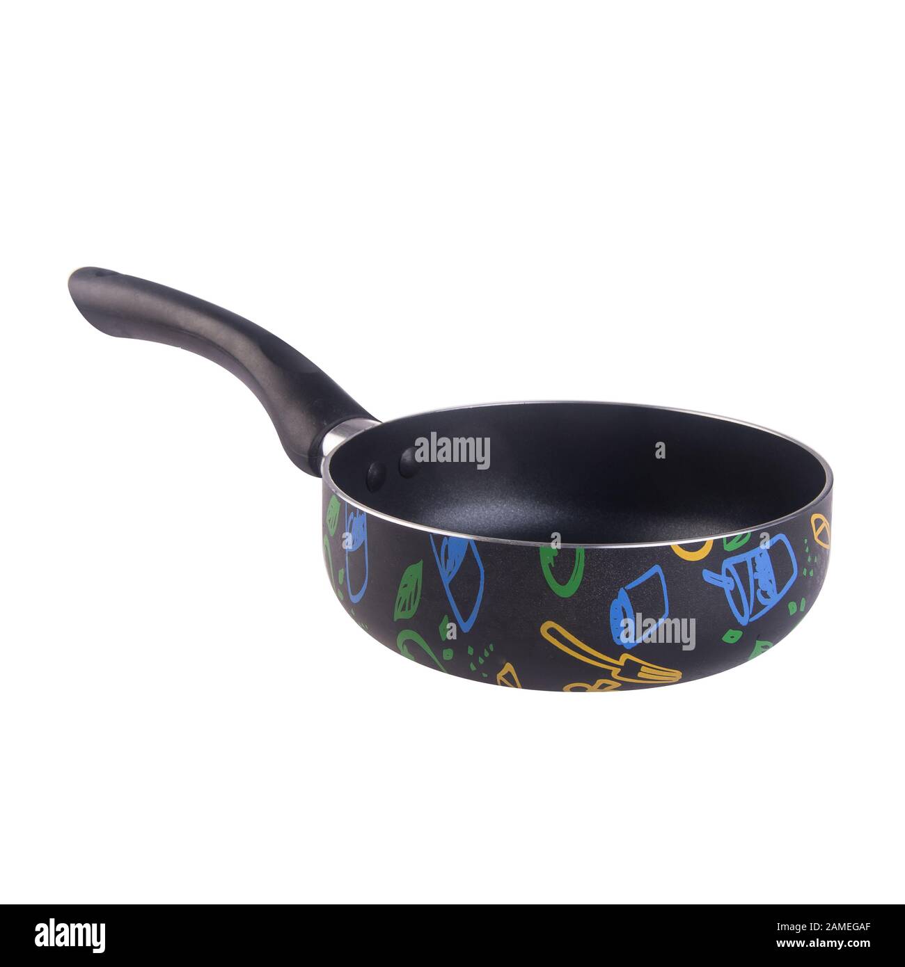 padella o padella in metallo su uno sfondo nuovo Foto Stock