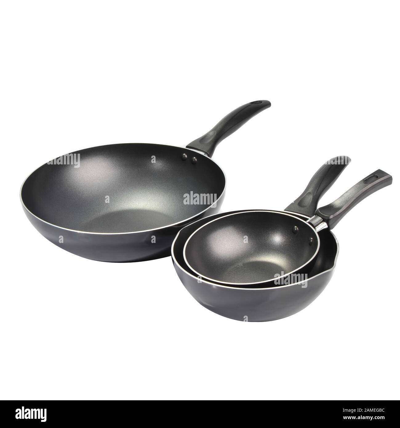 padella o padella in metallo su uno sfondo nuovo Foto Stock