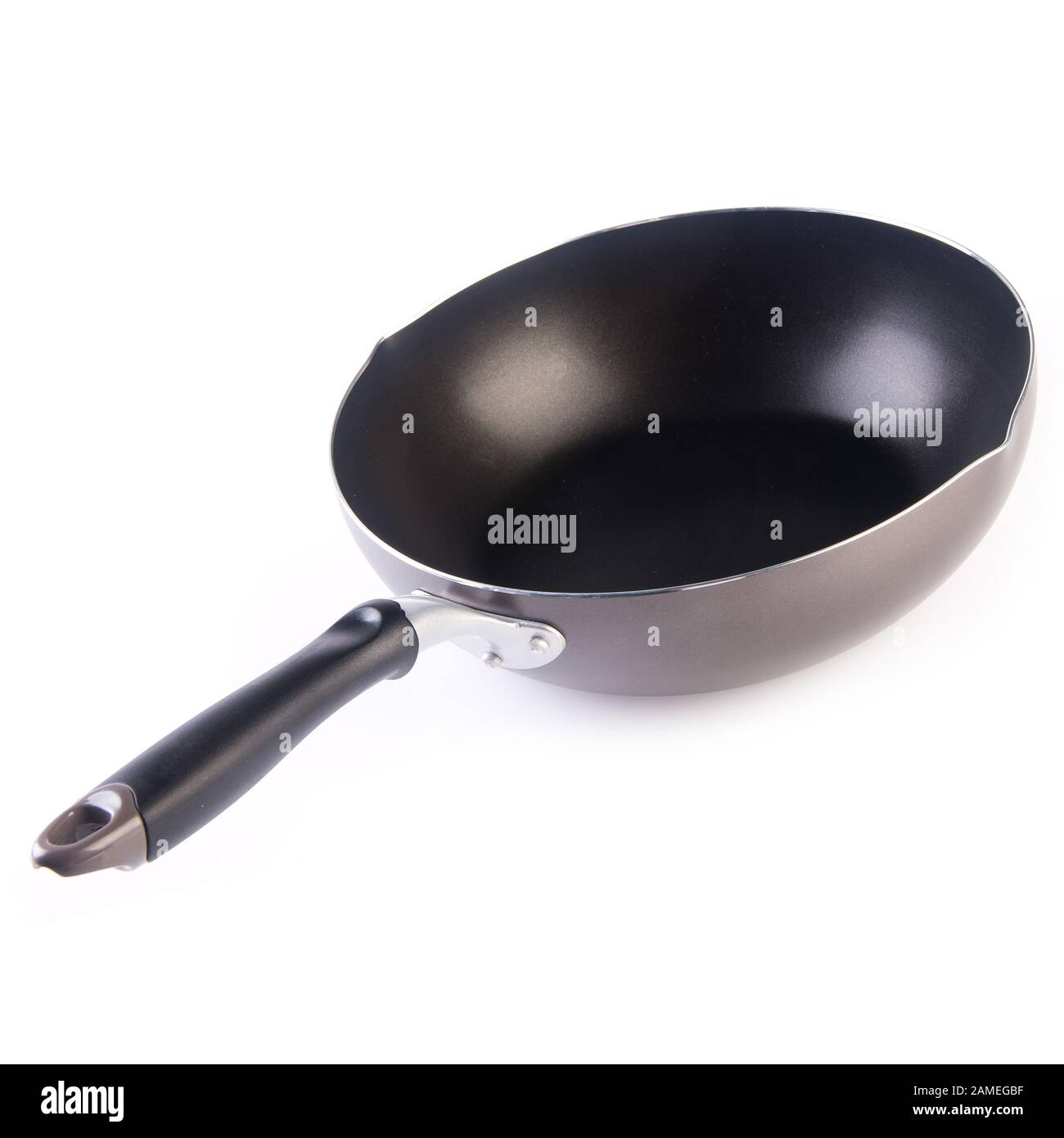 padella o padella in metallo su uno sfondo nuovo Foto Stock