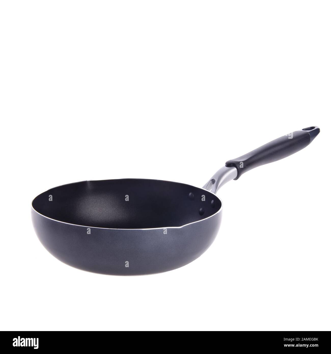 padella o padella in metallo su uno sfondo nuovo Foto Stock