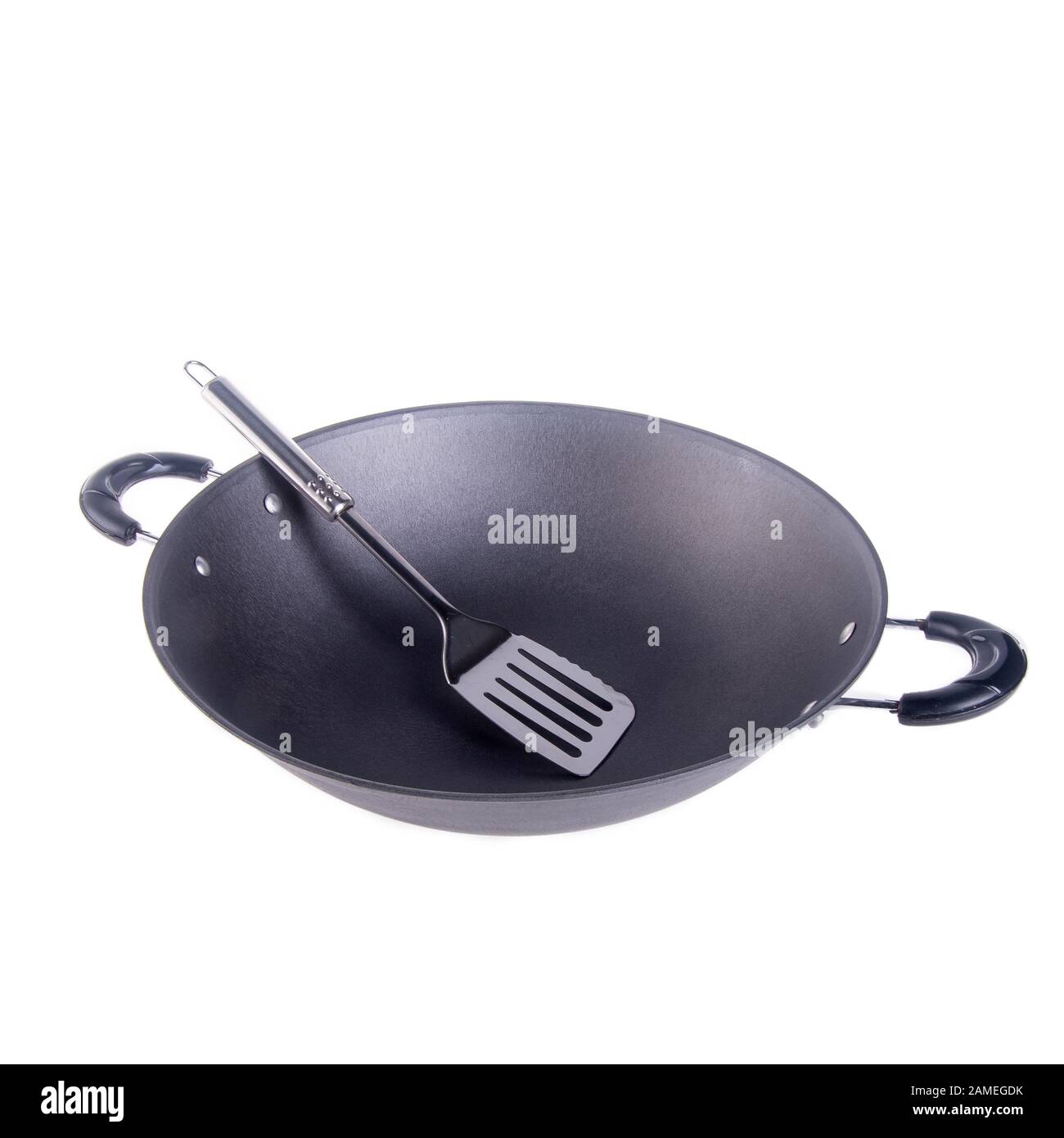 padella o padella in metallo su uno sfondo nuovo Foto Stock