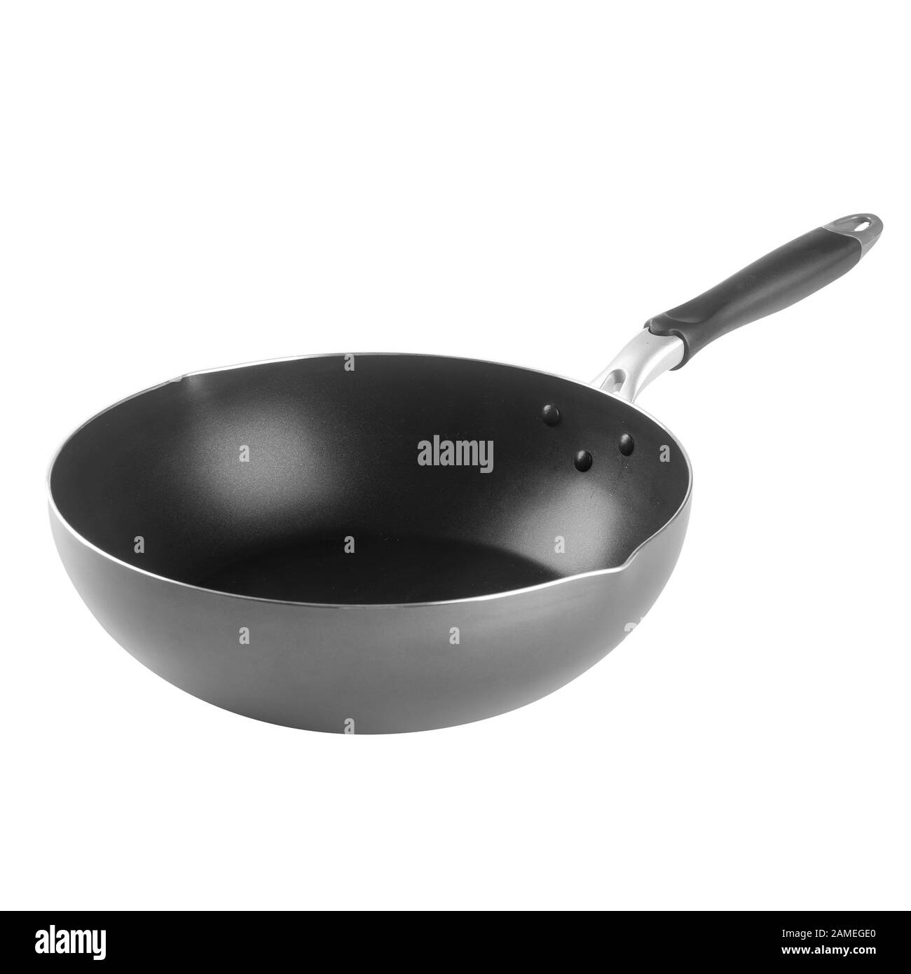 padella o padella in metallo su uno sfondo nuovo Foto Stock