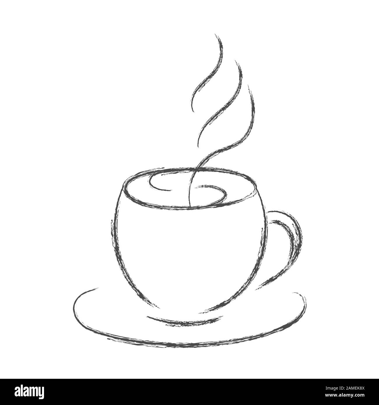 Disegno a matita vettoriale di una tazza di caffè caldo o tè. Isolato su sfondo bianco per il design a tema caffè, menu. Illustrazione Vettoriale