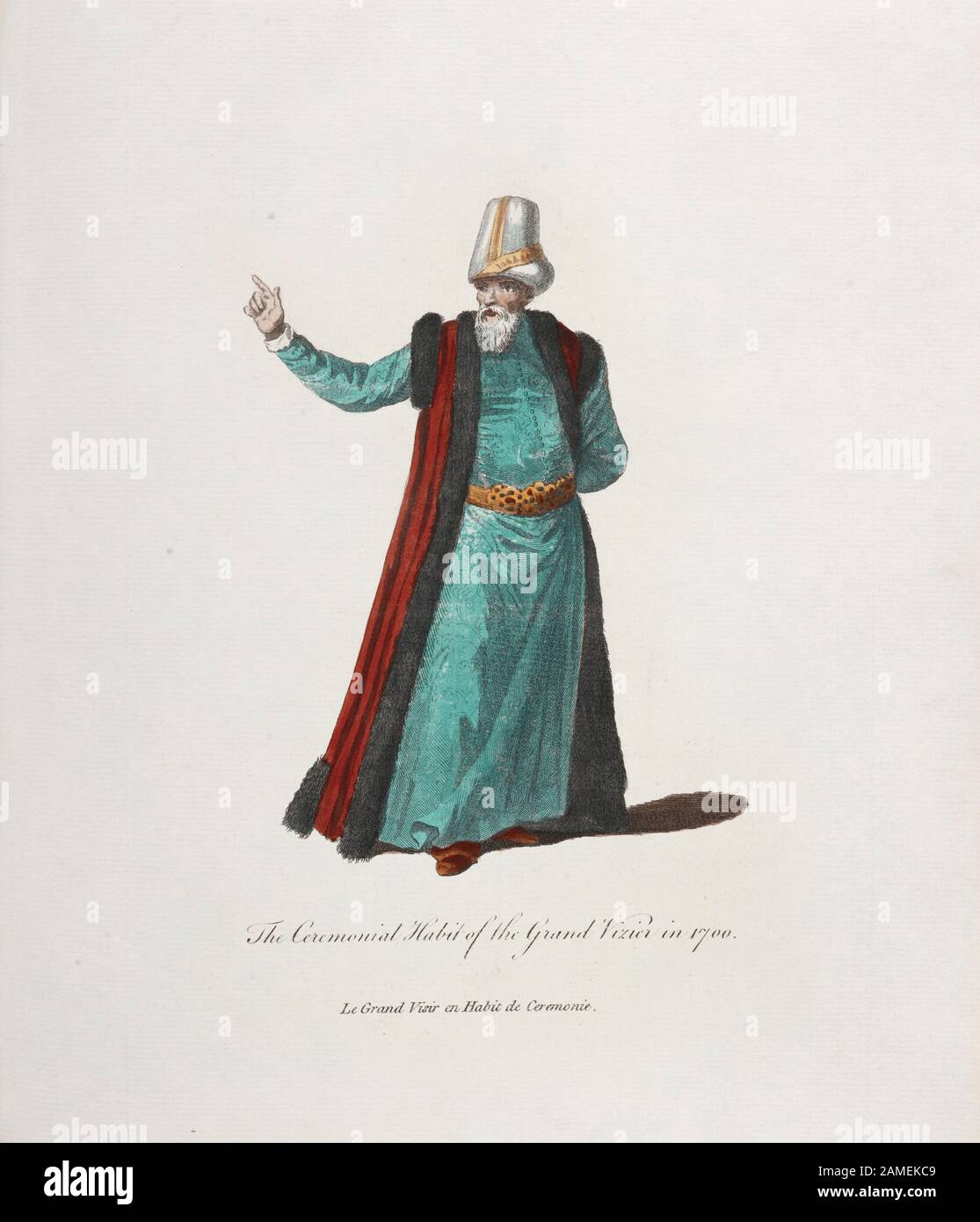 La storia dell'Impero Ottomano. Il vestito cerimoniale del Grand Vizier nel 1700. Foto Stock