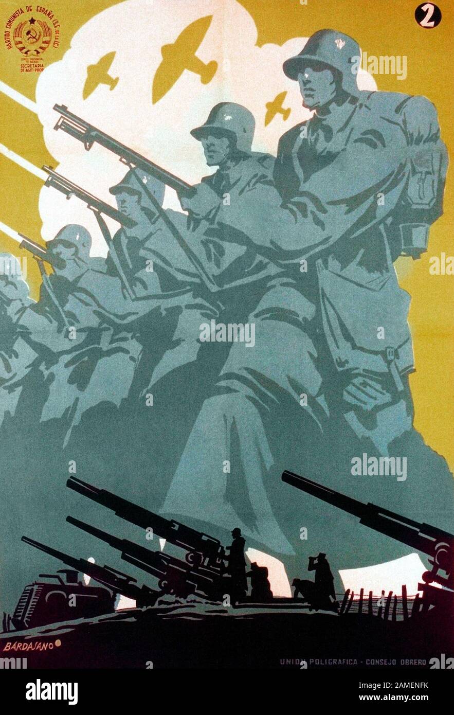 Poster di repubblicani spagnoli nella loro lotta contro la ribellione dei nazionalisti, un alleanza di Falangists, monarchici, conservatori e cattolici Foto Stock