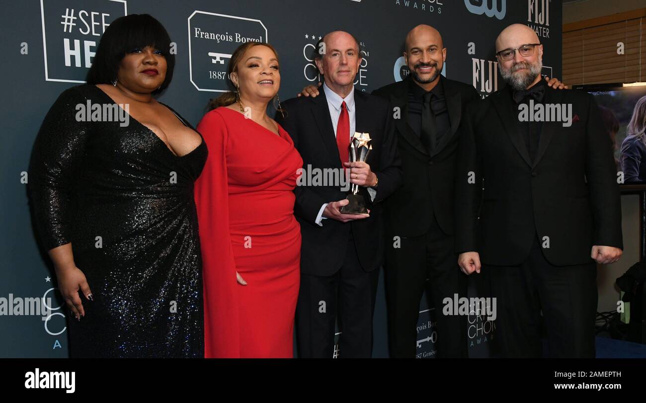 12 Gennaio 2020 - Santa Monica, California - Da'Vine Joy Randolph, Ruth E. Carter, John Davis, Keegan-Michael Key, Craig Brewer. 25th annuale Critici's Choice Awards - Sala Stampa presso Barker Hangar. (Credit Image: © Birdie Thompson/AdMedia Via ZUMA Wire) Foto Stock