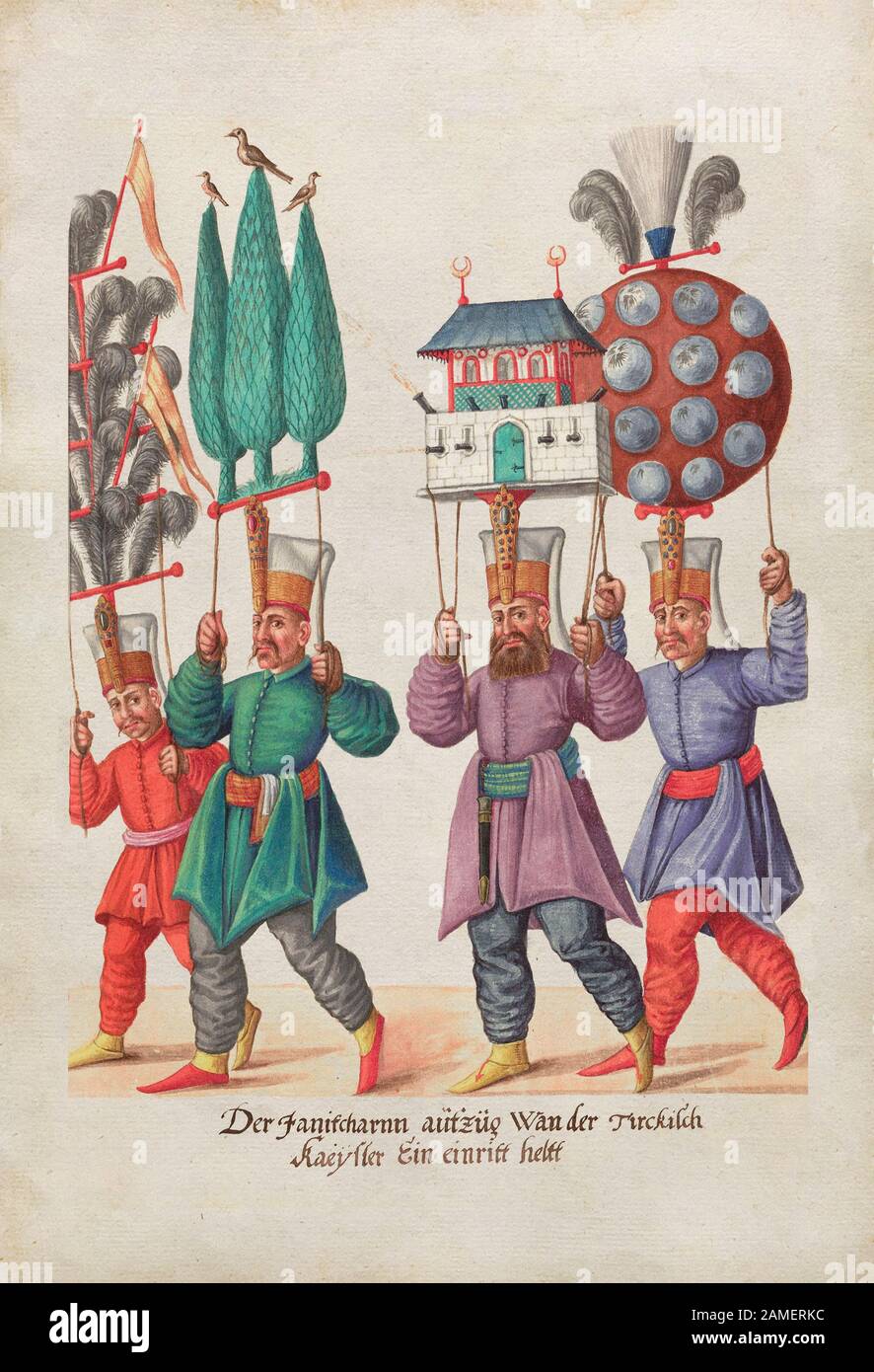 La storia dell'Impero Ottomano. Soldati Janissari. Da 'immagini della vita popolare turca' di Heinrich Hendrowski. 16th secolo Foto Stock