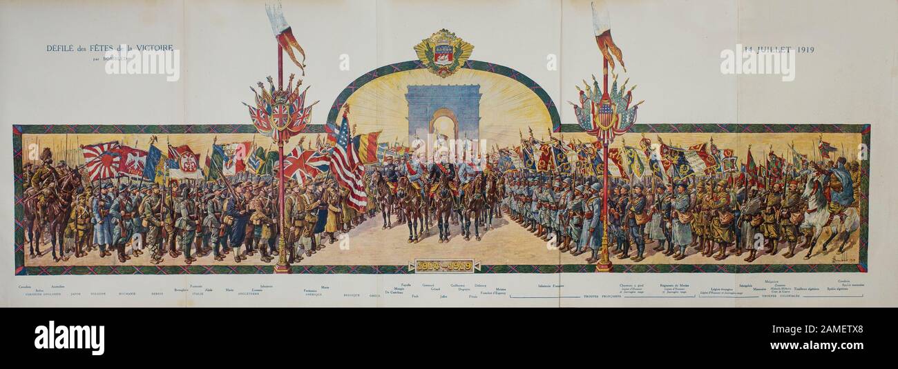 Sfilata del giorno della vittoria a Parigi. Luglio, 14, 1919 Foto Stock