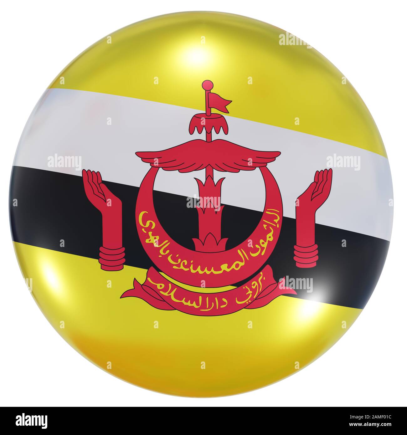 3D rendering di una bandiera nazionale Brunei su un cerchio icona isolato su sfondo bianco Foto Stock