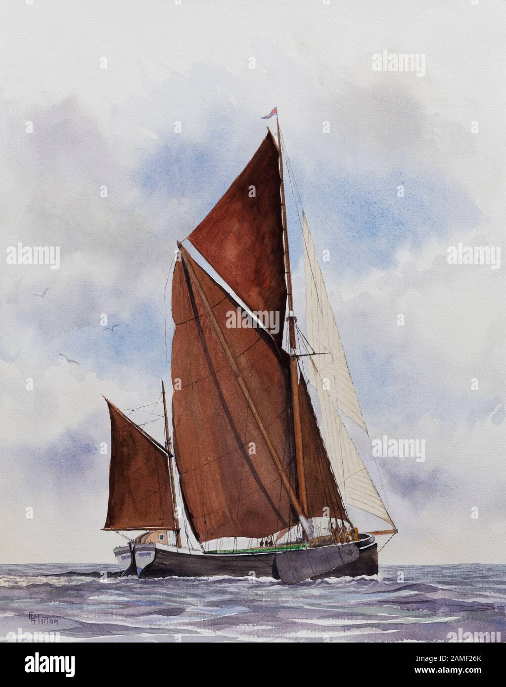 Pittura di chiatta a vela completa Foto Stock