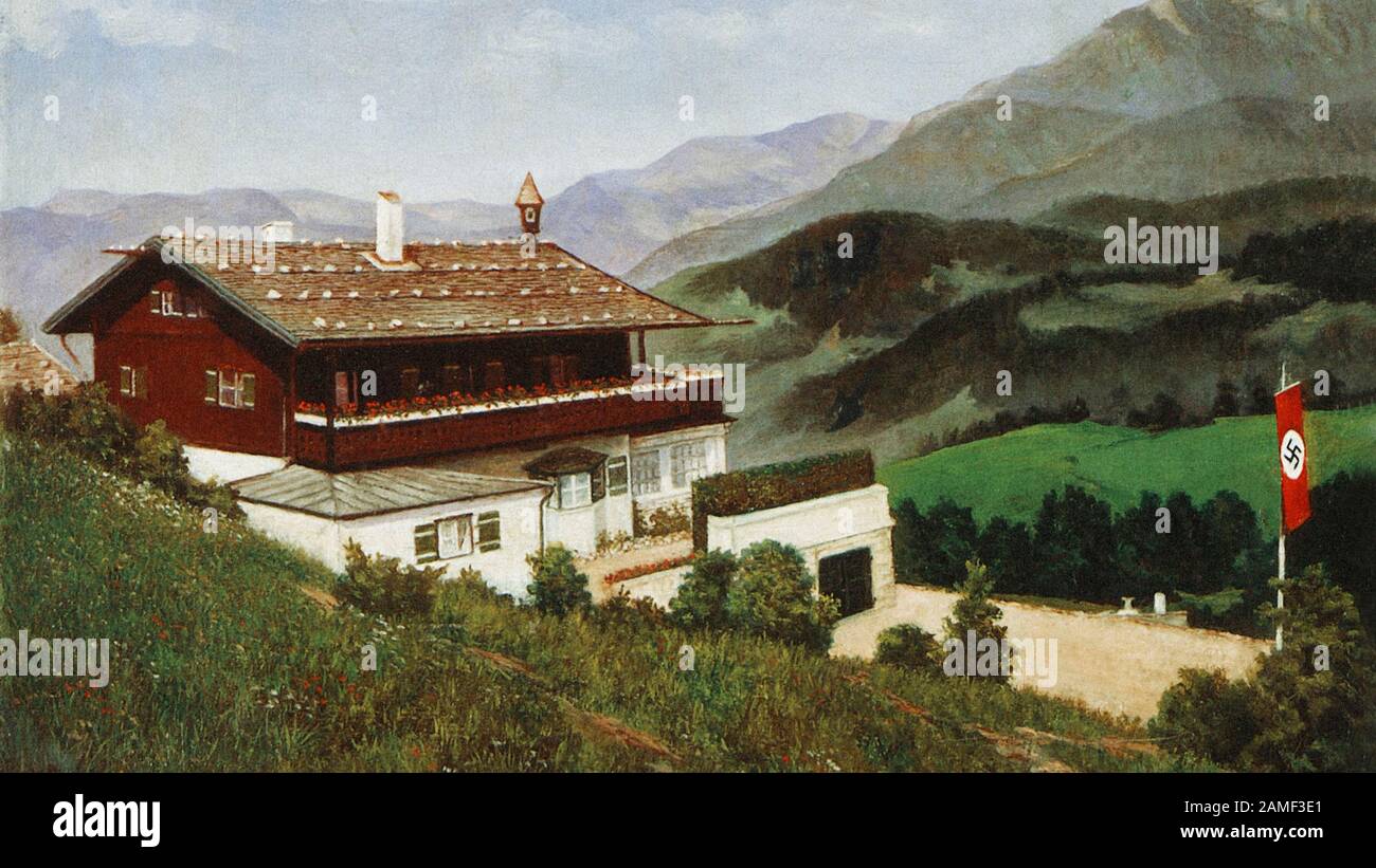 Una cartolina della Haus Wachenfeld in estate. Piccolo chalet chiamato Haus Wachenfeld, una casa di vacanza costruita nel 1916 (o 1917). Nel 1933 Hitler aveva acquistato ha Foto Stock