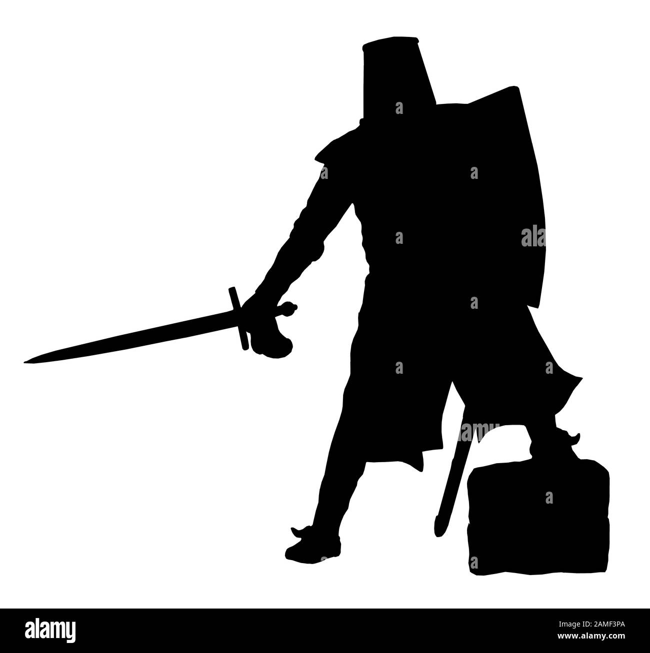 Illustrazione della silhouette di attacco del cavaliere medievale. Battaglia medievale. Campo di battaglia e conquista di Gerusalemme. Foto Stock