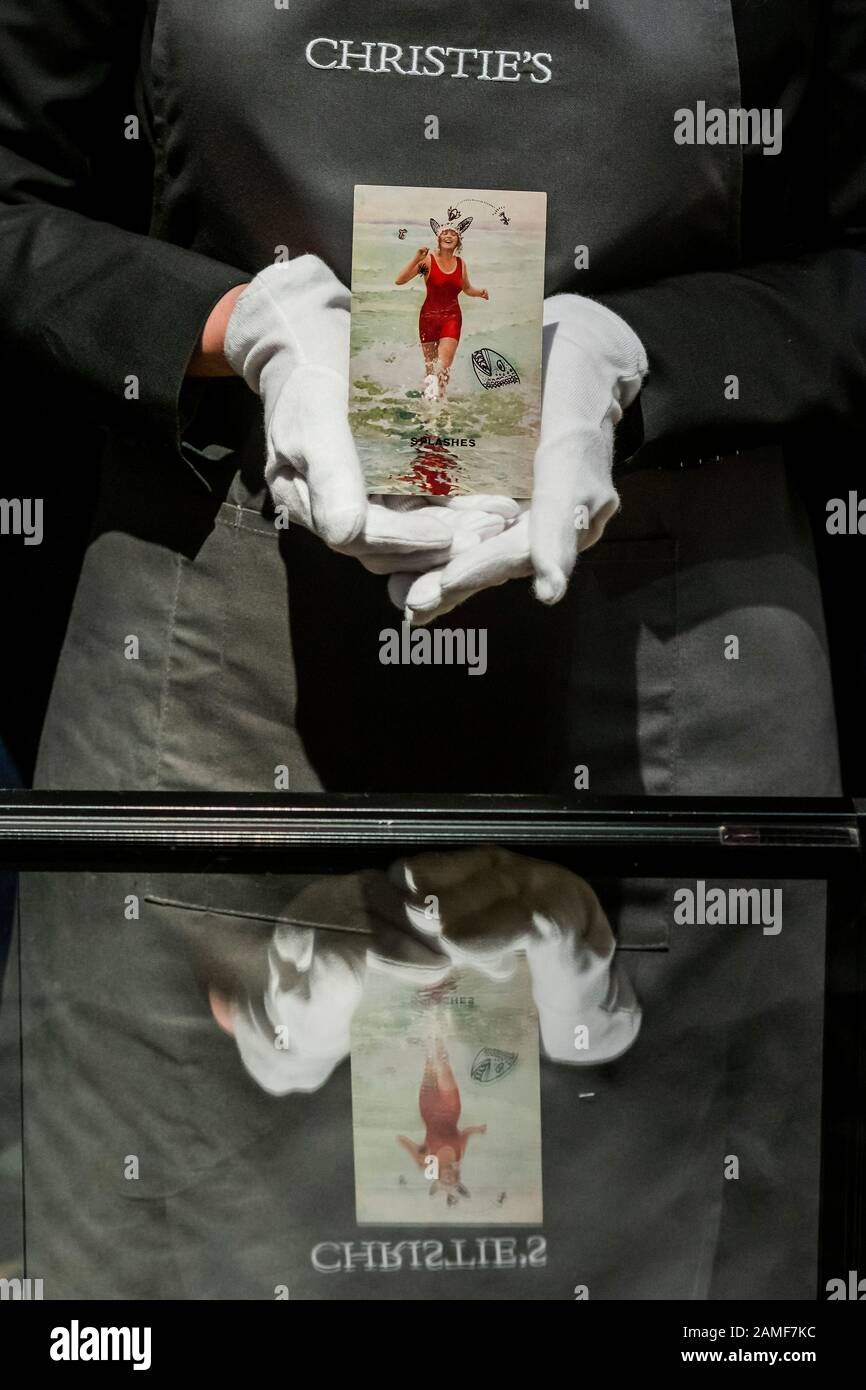 Londra, Regno Unito. 13th gennaio 2020. LUCIAN FREUD, O.M., C.H. (1922-2011) cache di sette cartoline scritte a Felicity Hellaby, una con illustrazioni disegnate a mano Stima 4.000 GBP - 6.000 GBP (5.260 USD - 7.890 USD) Ogni cartolina firmata ink - Christies prevede la vendita Del giorno d'arte britannico Moderno il 22 gennaio 2020 che lancia la serie d'asta del 20th Secolo a Londra e sarà seguita dalla vendita Del giorno d'arte inglese Moderno e Dal occhio Felice: Opere della Collezione di Allen e Beryl Freer rispettivamente il 22 e 23 gennaio. Credito: Guy Bell/Alamy Live News Foto Stock