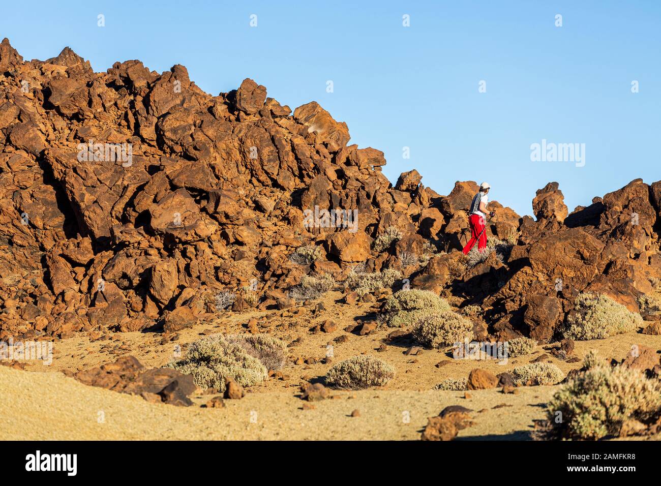 Turisti nel paesaggio vulcanico a Las Minas de San Jose nel Parco Nazionale Las Canadas del Teide, Tenerife, Isole Canarie, Spagna Foto Stock