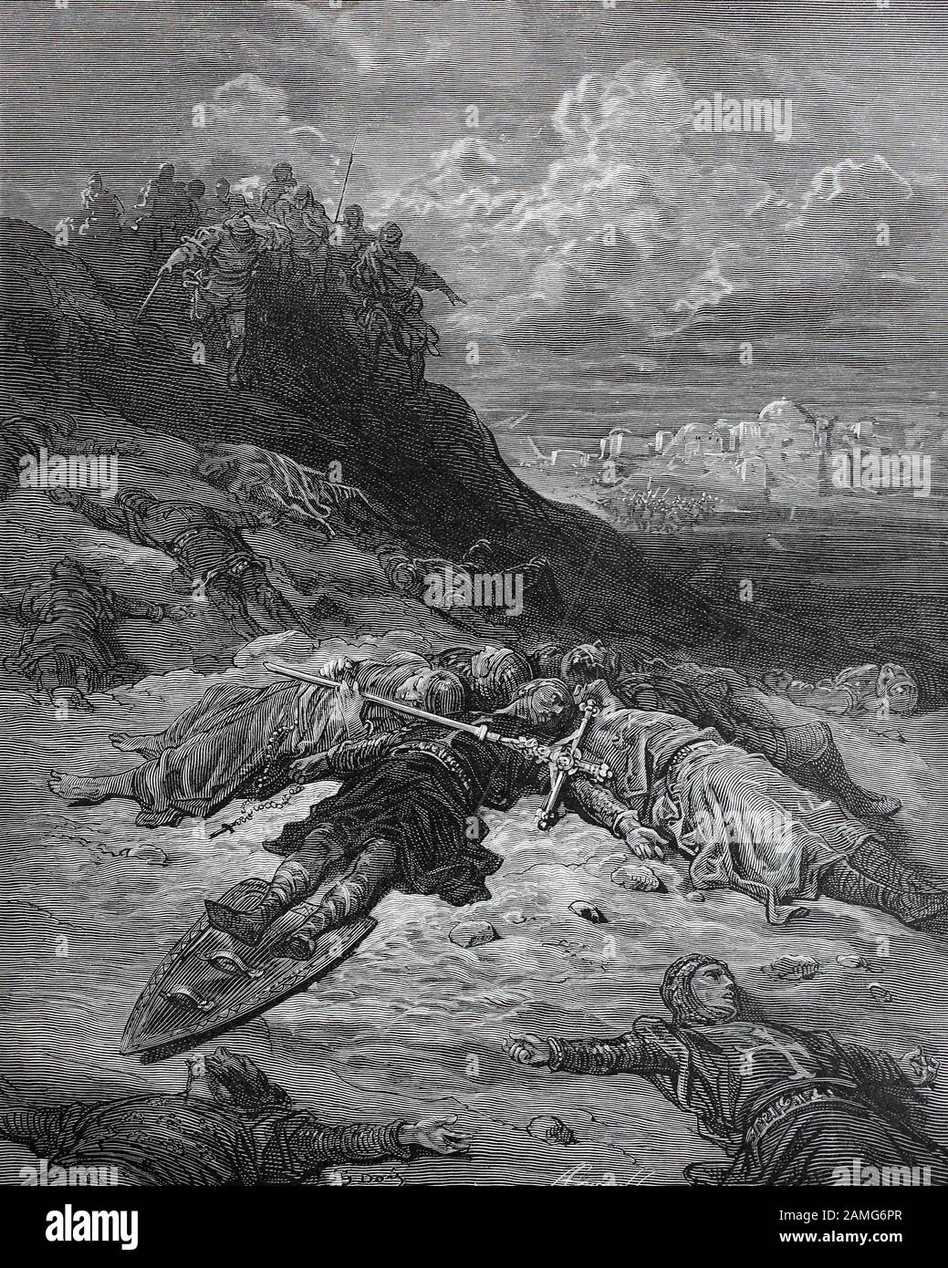 Le crociate furono una serie di guerre religiose nell'Asia occidentale e l'Europa iniziò, sostenuta e talvolta diretta dalla Chiesa cattolica, la sconfitta nella battaglia di Hattin ebbe luogo il 4 luglio 1187, Tra gli stati crociati del Levante e le forze dell'Ayyubid sultan Salah ad-Din, conosciuto in Occidente come Saladino, è anche conosciuta come la battaglia dei Horns di Hattin, Terza crociata. Die Niederlage bei Hattin, Kreuzzüge waren von der Lateinischen Kirche sanktionierte, strategisch, religiös und wirtschaftlich motivierte Kriege zwischen 1095/99 und dem 13. Jahrhundert, Historich, digita Foto Stock