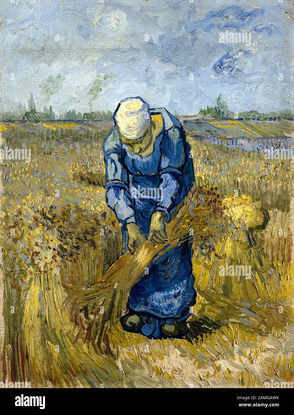Vincent Van Gogh, donna easant che legava le pulegge, (dopo Millet), pittura, 1889 Foto Stock