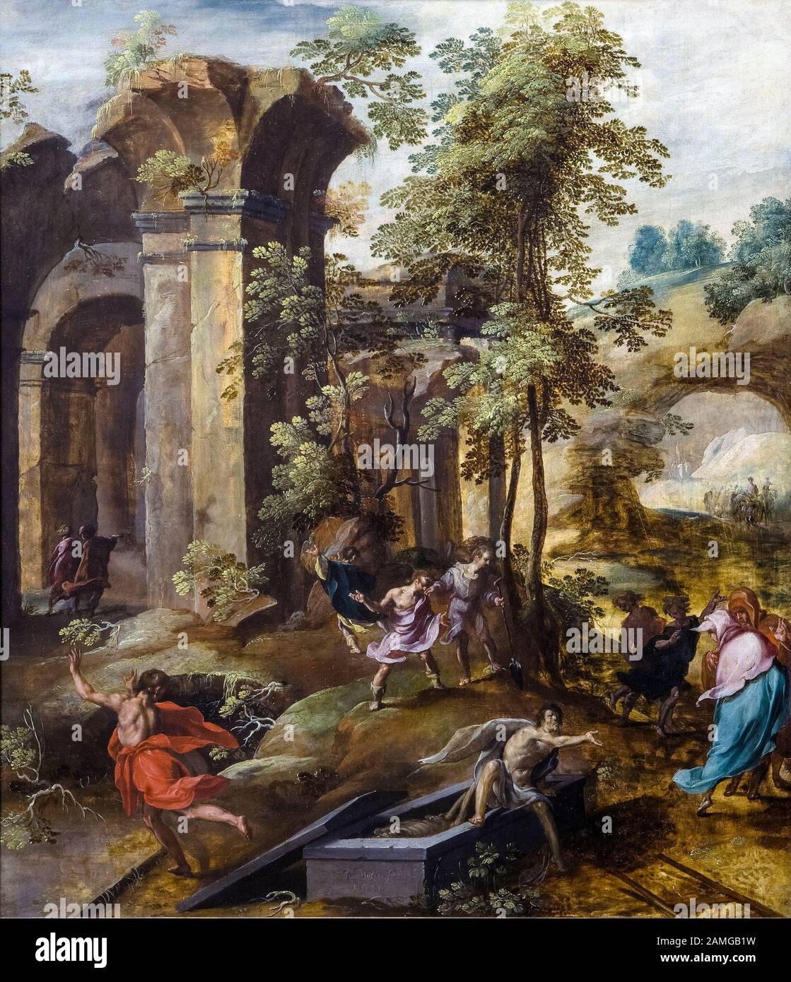 Jan Nagel, il Miracolo alla tomba di Eliseo, dipinto, 1596 Foto Stock