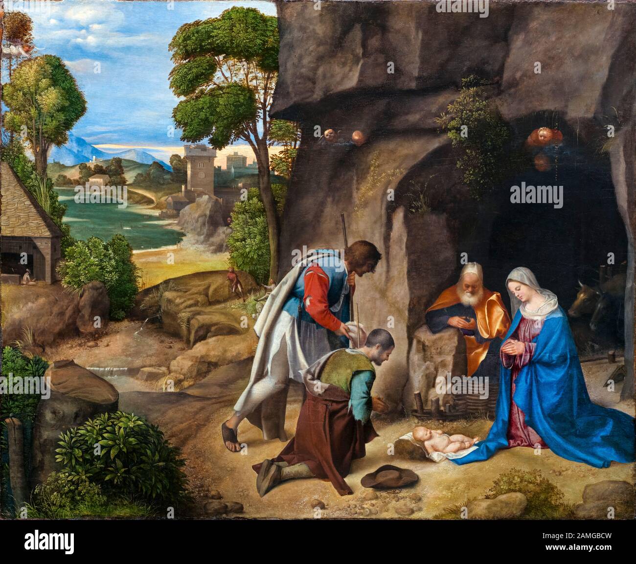 Giorgio Barbarelli da Castelfranco, (Giorgione), Adorazione dei Pastori, pittura, 1500-1510 Foto Stock