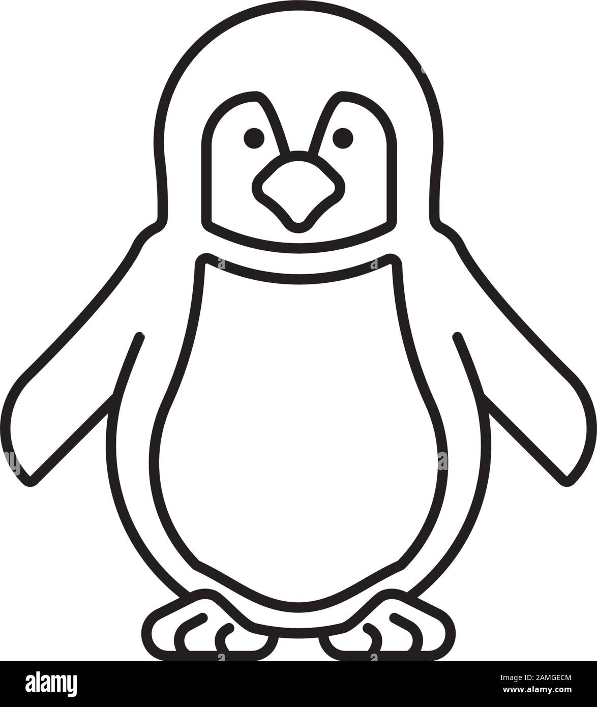 Icona della linea vettoriale dei pinguini del bambino. Simbolo di specie in pericolo. Illustrazione Vettoriale