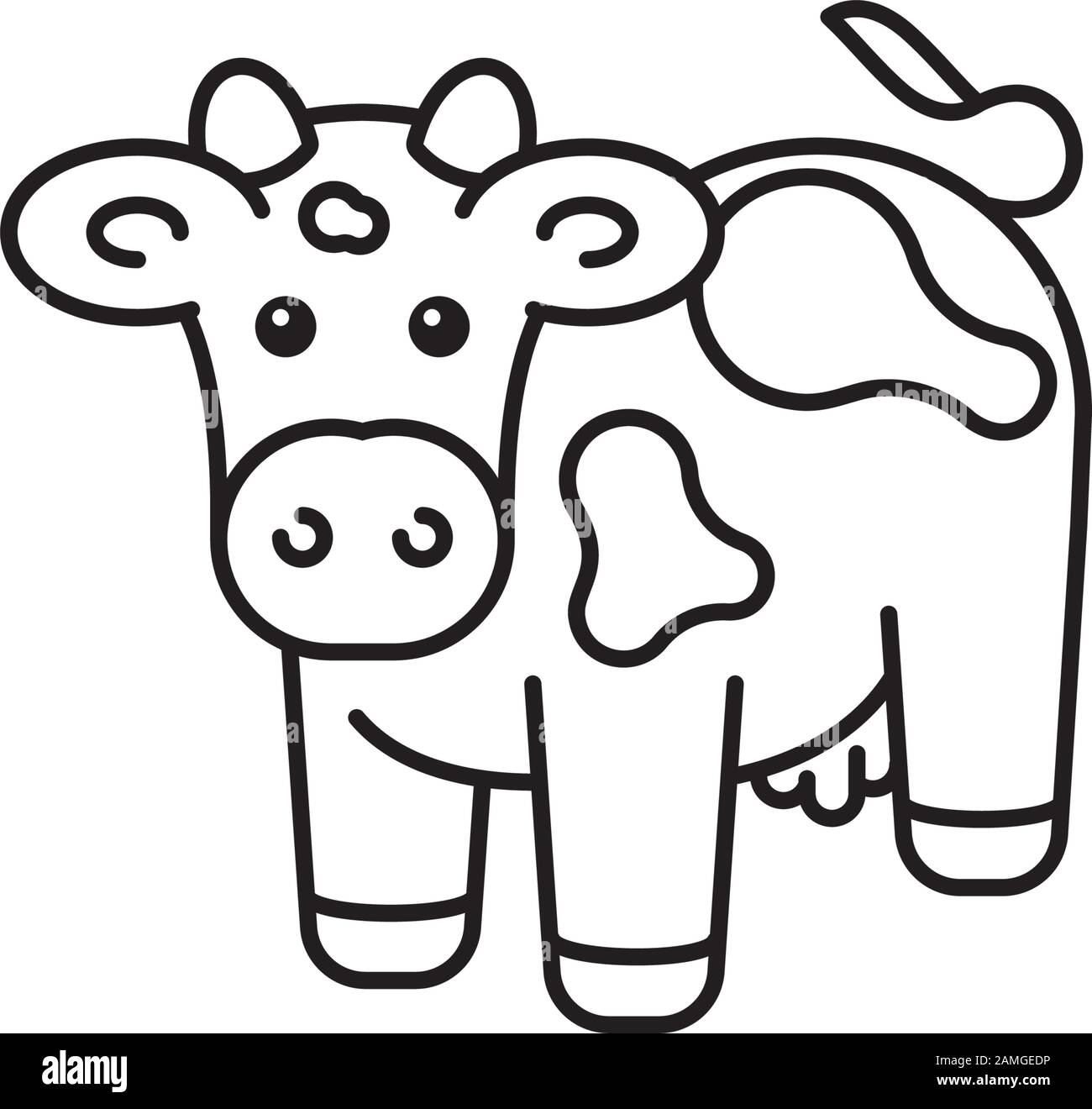 Icona cute Holstein Cow Outline. Simbolo vettore bovino, caseario e agricolo. Illustrazione Vettoriale