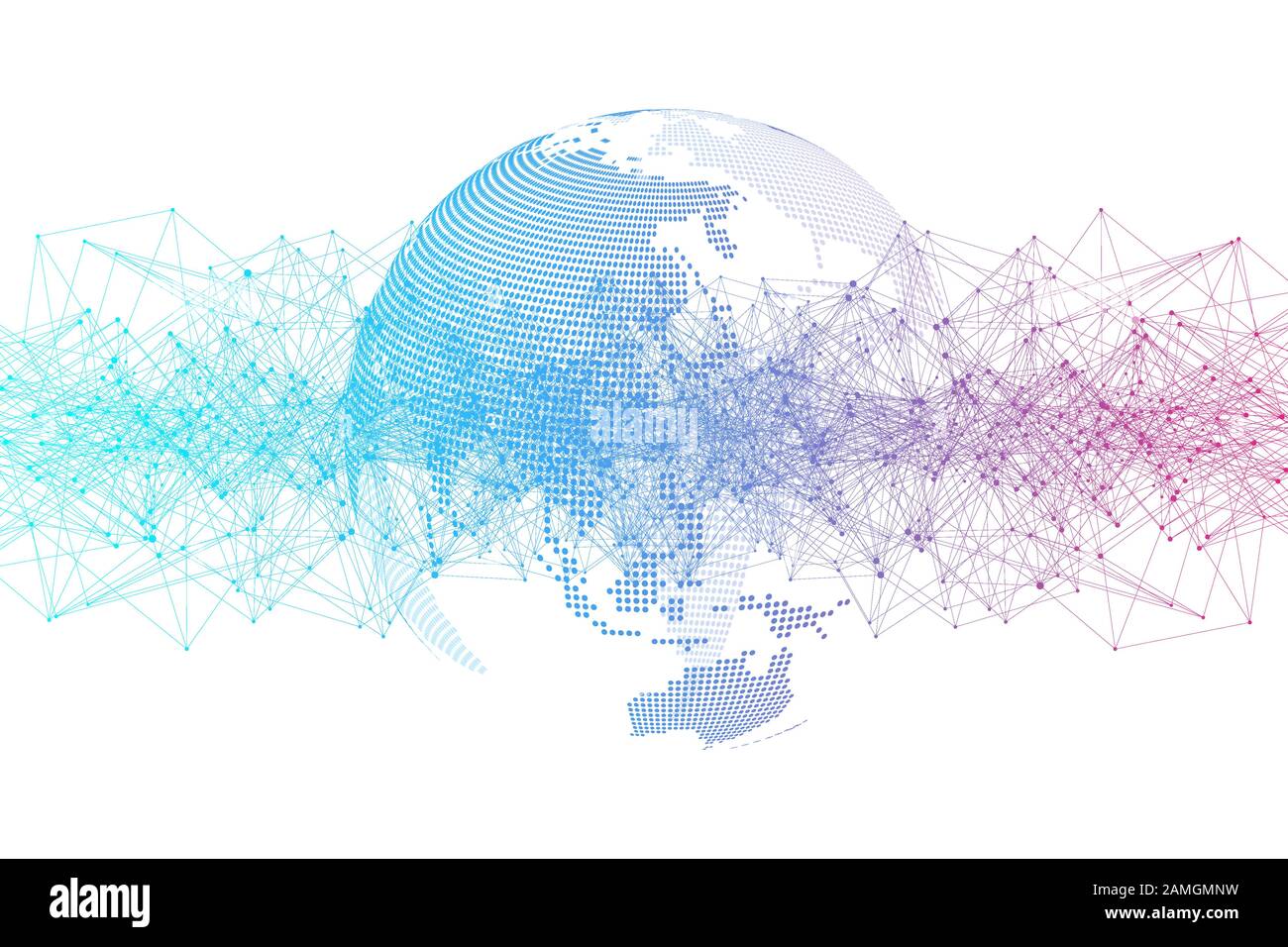 Global social network. Messa in rete e la connessione dati del concetto. In tutto il mondo internet e tecnologia. Onde dinamiche collegate da plexus linee di luce Illustrazione Vettoriale