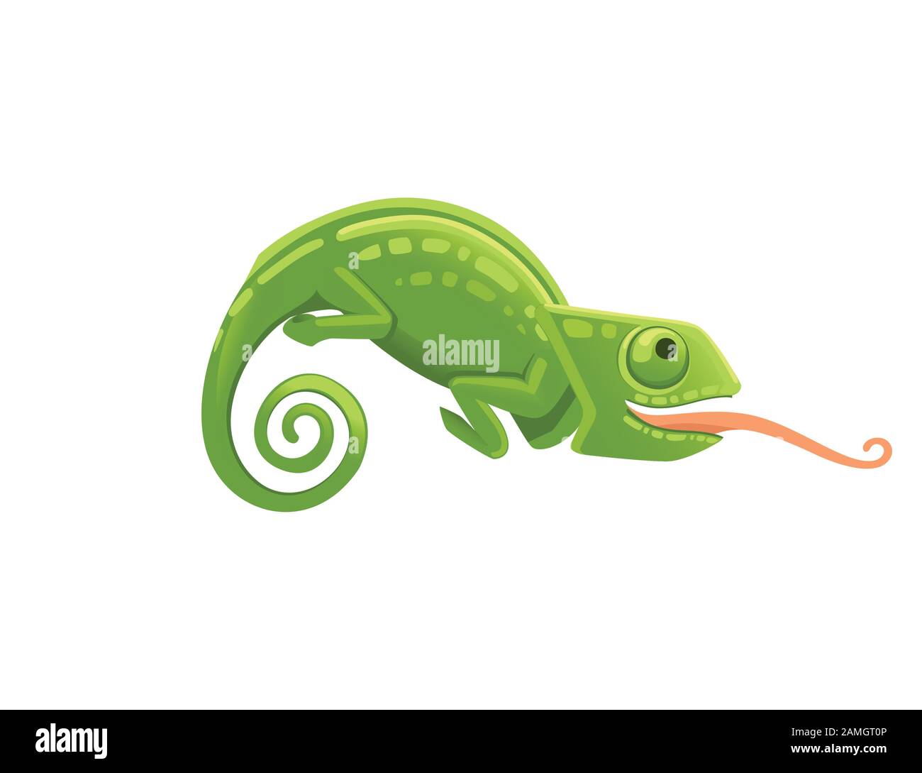 Cute piccolo camaleonte verde con bocca aperta e lingua lunga lucertola cartone  animato animale disegno piatto vettore illustrazione isolato su sfondo  bianco Immagine e Vettoriale - Alamy