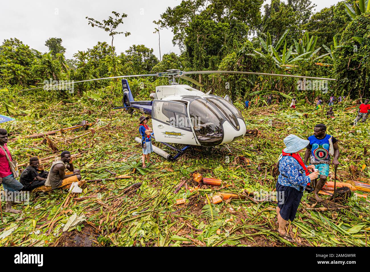 Elicottero nella giungla di Bougainville Foto Stock