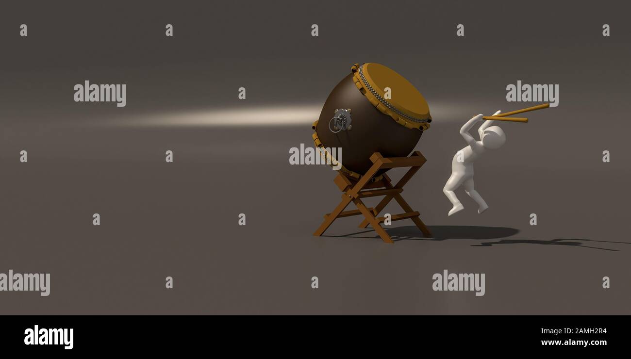 3D illustratore gruppo di musicisti di carriera su sfondo grigio, rendering 3d del lettore musicale. Include un percorso di selezione. Foto Stock