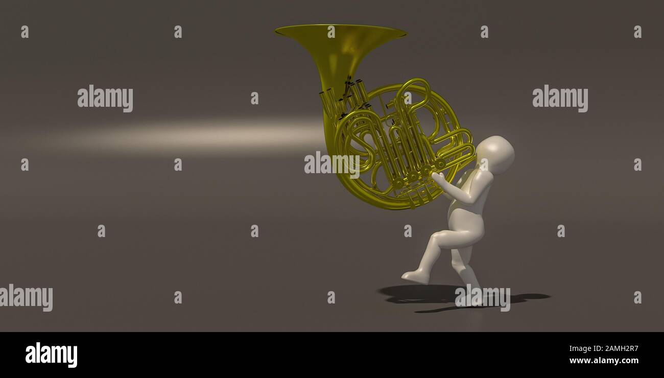 3D illustratore gruppo di musicisti di carriera su sfondo grigio, rendering 3d del lettore musicale. Include un percorso di selezione. Foto Stock