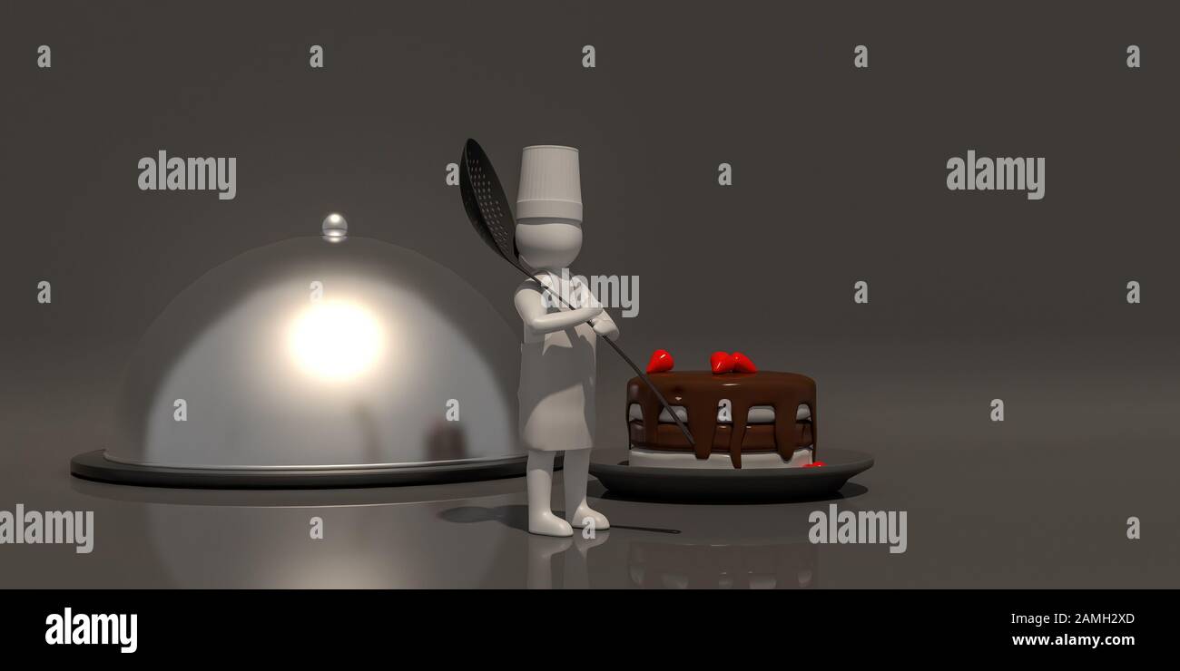 3d illustratore gruppo di carriera chef simboli su uno sfondo grigio, 3d rendering della cucina. Include un percorso di selezione. Foto Stock