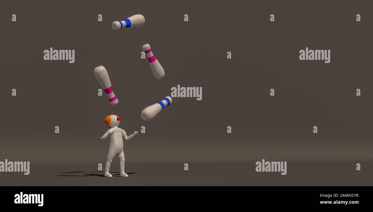 3D illustratore di simboli di carriera su sfondo grigio, 3d rendering del clown. Foto Stock