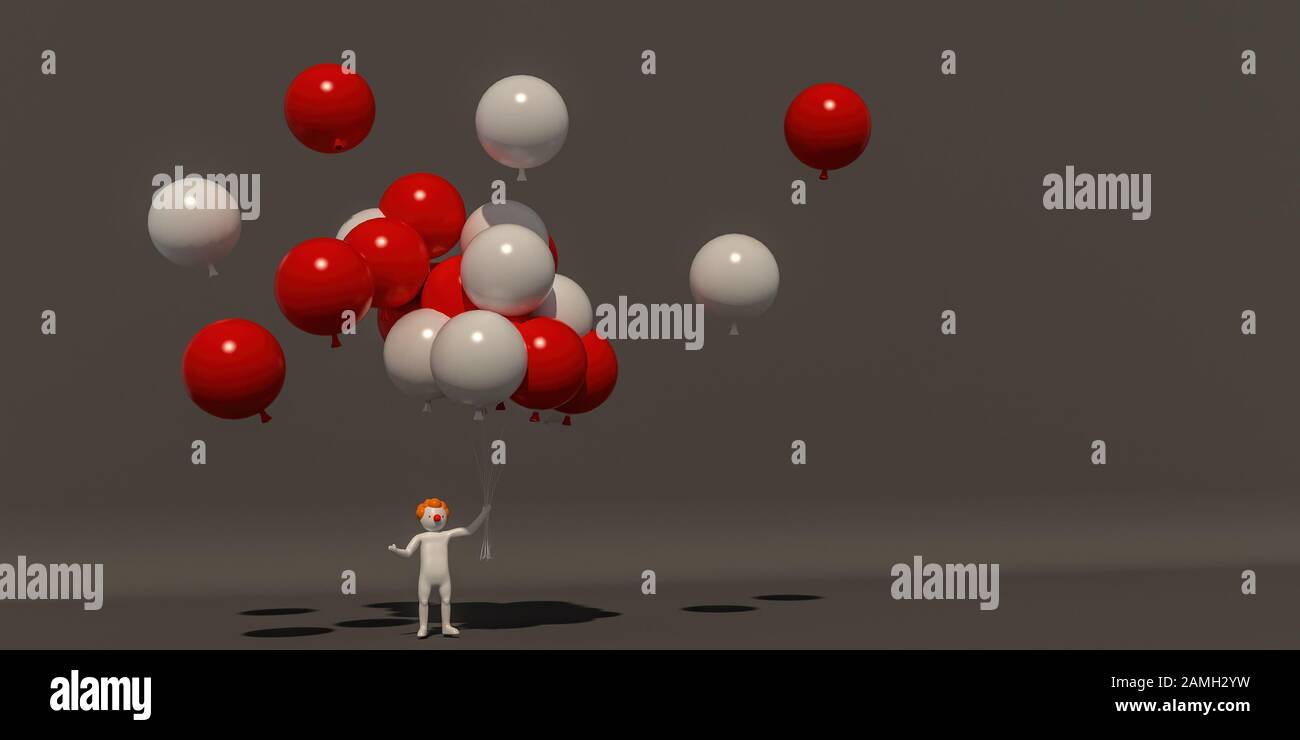 3D illustratore di simboli di carriera su sfondo grigio, 3d rendering del clown. Foto Stock